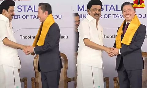 தூத்துக்குடி மின்வாகன உற்பத்தி ஆலைக்கு முதல்-அமைச்சர் மு.க.ஸ்டாலின் அடிக்கல் நாட்டினார்