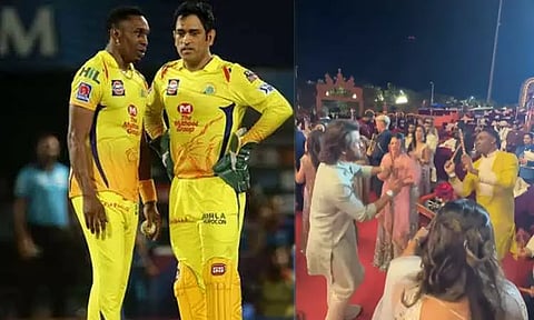 அம்பானி வீட்டு திருமண நிகழ்ச்சி; தாண்டியா நடனமாடிய தோனி - பிராவோ