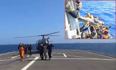ஹவுதி தாக்குதல்.. சேதமடைந்த கப்பலில் இருந்து 21 பேரை மீட்ட இந்திய கடற்படை: வீடியோ