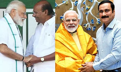 பா.ஜனதாவுடன் கைகோர்த்த பா.ம.க. : பிரதமர் மோடியின் பொதுக்கூட்டத்தில் பங்கேற்கும் ராமதாஸ், அன்புமணி ராமதாஸ்