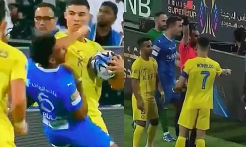 எதிரணி வீரரை முழங்கையால் இடித்து தள்ளிய ரொனால்டோவுக்கு ரெட் கார்டு...