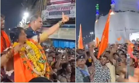 மசூதியை நோக்கி அம்பு எய்வது போல பாவனை: பா.ஜனதா வேட்பாளர் செயலால் சர்ச்சை