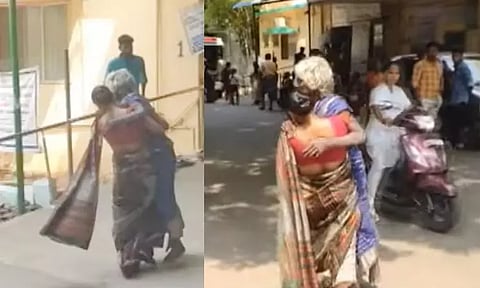 மருத்துவமனையில் ஸ்ட்ரெச்சர் தராமல் அலைக்கழிப்பு.. வயதான தாயை தூக்கி சென்ற மகள் - வைரல் வீடியோ