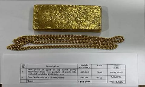 Smuggled gold worth Rs 1 crore seized at Trichy airport
