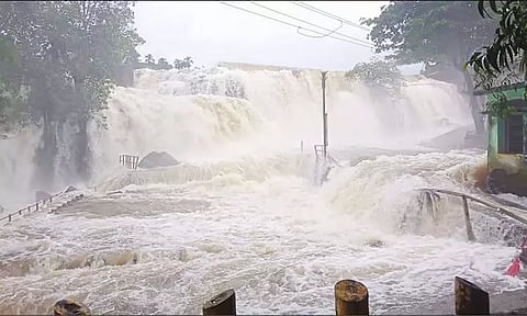 திற்பரப்பு அருவியில் வெள்ளப்பெருக்கு: சுற்றுலா பயணிகள் குளிக்க தடை