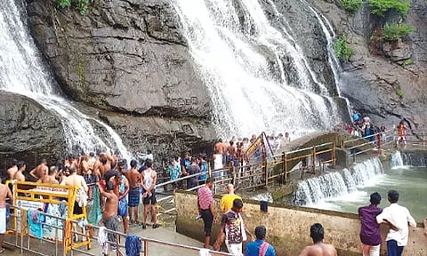 குற்றாலத்தில் குளிர்ந்த காற்றுடன் சாரல் மழை-சுற்றுலா பயணிகள் உற்சாகம்