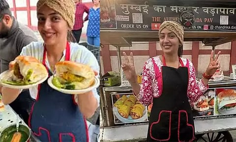 தள்ளுவண்டியில் வடா பாவ் விற்று தினமும் ரூ. 40 ஆயிரம் சம்பாதிக்கும் இளம்பெண்