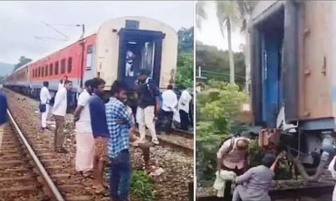 ஓடும் ரெயிலில் இருந்து திடீரென கழன்ற பெட்டிகள்: வேகம் குறைவால் பெரும் விபத்து தவிர்ப்பு