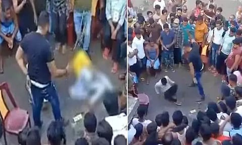 இளம்பெண், இளைஞர் மீது கொடூர தாக்குதல் நடத்திய நபர்; வேடிக்கை பார்த்த மக்கள் - வீடியோ வைரல்