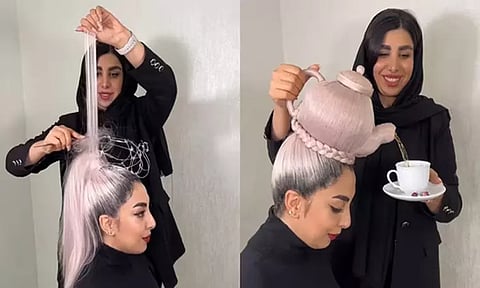Iranian hairstylist shows off her 'teapot' hairstyle on Instagram