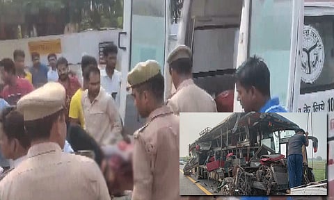 உத்தரபிரதேசத்தில் சோகம்: பால் லாரி மீது டபுள் டெக்கர் பேருந்து மோதி 18 பேர் பரிதாப பலி