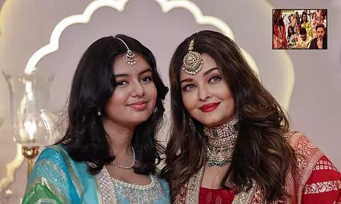 After arriving separately at Anant Ambani- Radhika Merchant's wedding, Aishwarya Rai, Abhishek Bachchan and Aaradhya were seen sitting together