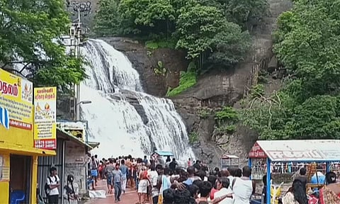 விடுமுறை தினம்: குற்றால அருவிகளில் குவிந்த சுற்றுலா பயணிகள்