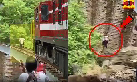 செல்பி எடுத்தபோது திடீரென வந்த ரெயில்... 90 அடி பள்ளத்தில் குதித்த தம்பதி - அதிர்ச்சி காட்சிகள்