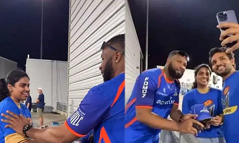 தனது சிக்சரால் காயமடைந்த ரசிகைக்கு பரிசளித்த பொல்லார்ட் - வீடியோ வைரல்