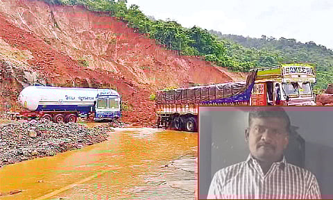 கர்நாடக நிலச்சரிவு: தமிழக லாரி டிரைவரின் பாதி உடல் மீட்பு