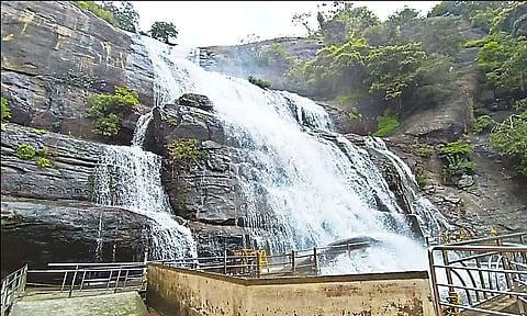 குற்றால அருவிகளில் வெள்ளப்பெருக்கு... சுற்றுலா பயணிகள் ஏமாற்றம்