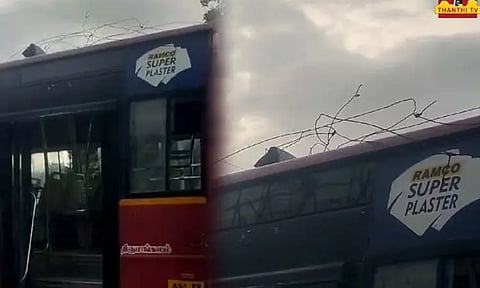 அரசு பேருந்து மீது உரசிய மின்கம்பி: மதுரையில் பரபரப்பு