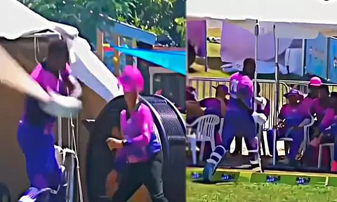 Controversial out…Brathwaite slams helmet to 'sixer' in rage - video