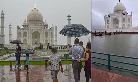 ஆக்ராவில் கனமழை; தாஜ்மகாலில் மழைநீர் கசிவு