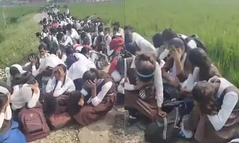 கல்விக்கட்டணம் செலுத்தாத 100க்கும் மேற்பட்ட மாணவர்கள் சாலையில் அமர வைக்கப்பட்ட அவலம்...வீடியோ வைரல்