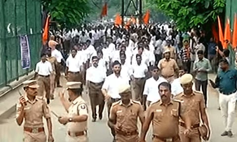 தமிழகத்தில் பலத்த போலீஸ் பாதுகாப்புடன் நடைபெற்ற ஆர்.எஸ்.எஸ். பேரணி