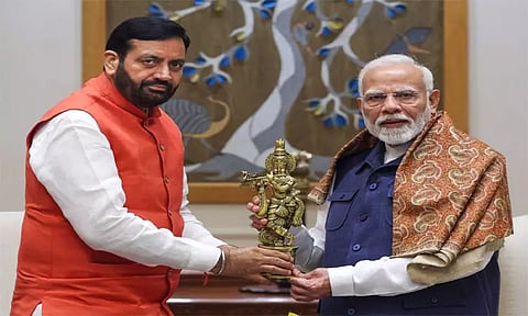 Prime Minister Narendra Modi with Haryana Chief Minister Nayab Singh Saini at a meeting in New Delhi