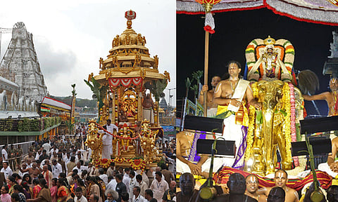 பிரம்மோற்சவ விழா 6-வது நாள்: தங்கத்தேரில் மலையப்ப சுவாமி... கஜ வாகனத்தில் வீதிஉலா