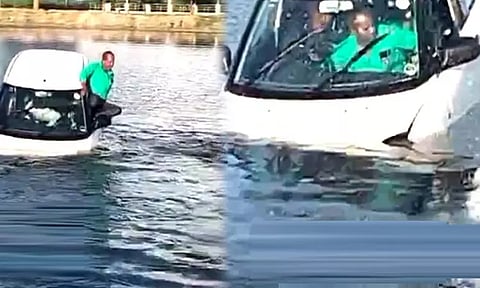 டிரைவிங் கற்றுக்கொண்டபோது, கட்டுப்பாட்டை இழந்து குளத்தில் பாய்ந்த கார்