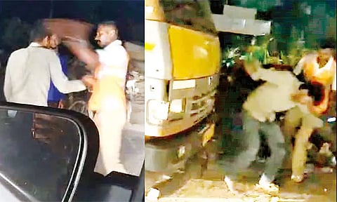 ஓசூரில் லாரி ஓட்டுநரை தாக்கிய போக்குவரத்து காவலர் - வைரல் வீடியோ