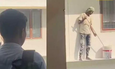 தேசிய கீதம் ஒலிக்கும்போது கட்டுமான தொழிலாளி செய்த நெகிழ்ச்சி செயல்