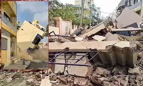 கர்நாடகாவில் 3 மாடி கட்டிடம் இடிந்து விழுந்தது - அதிர்ச்சி வீடியோ