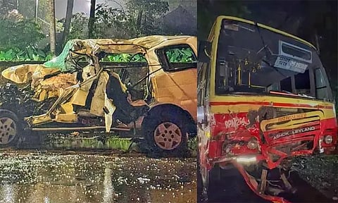 பஸ் மீது கார் மோதி கோர விபத்து - மருத்துவ மாணவர்கள் 5 பேர் பலி