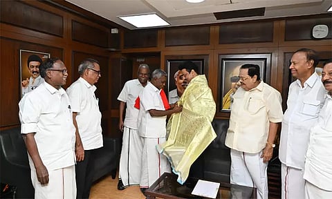 முதல்-அமைச்சர் மு.க.ஸ்டாலினுடன் மார்க்சிஸ்ட் கம்யூனிஸ்டு மாநில செயலாளர் சந்திப்பு