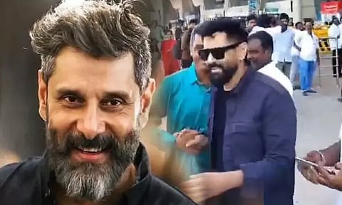 Actor Vikram arrived in Madurai.. Fans enjoyed taking selfies