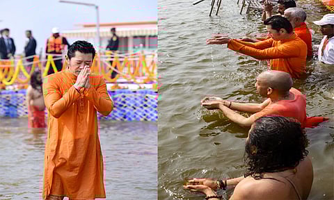 மகா கும்பமேளாவில் புனித நீராடிய பூடான் மன்னர்