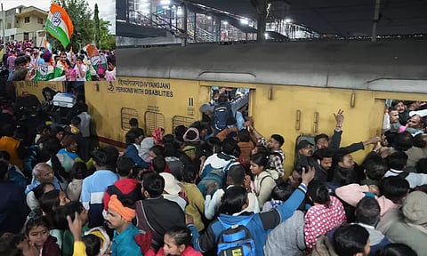 கூட்ட நெரிசலில் சிக்கி 18 பேர் பலி: ரெயில்வே மந்திரி பதவி விலக வேண்டும் - காங்கிரஸ் வலியுறுத்தல்