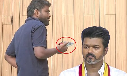 த.வெ.க. தலைவர் விஜய் வீட்டிற்குள் செருப்பு வீசிய நபரால் பரபரப்பு