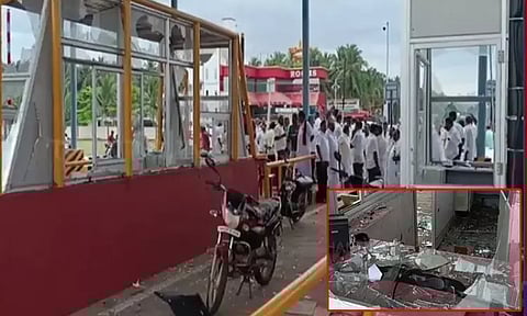 திண்டுக்கல்: சுங்கச்சாவடியை அடித்து நொறுக்கிய பொதுமக்கள்