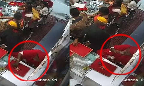 நகைக்கடையில் நடந்த நூதன திருட்டு - சி.சி.டி.வி.யால் சிக்கிய பெண்