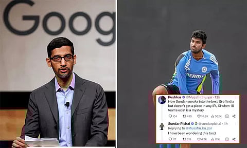 வாஷிங்டன் சுந்தர் குறித்த எக்ஸ் பதிவுக்கு கூகுள் சி.இ.ஓ. சுந்தர் பிச்சை பதில்