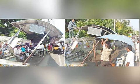 தினத்தந்தி' செய்தி எதிரொலி: அபாய நிழற்குடையின் அச்சம் நீங்கியது