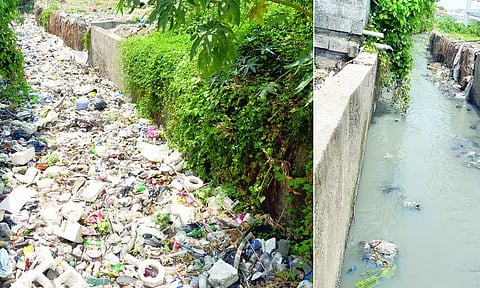 'தினத்தந்தி' செய்தி எதிரொலி:கழிவுநீர் கால்வாயில் தேங்கிய குப்பைகள் அகற்றம்