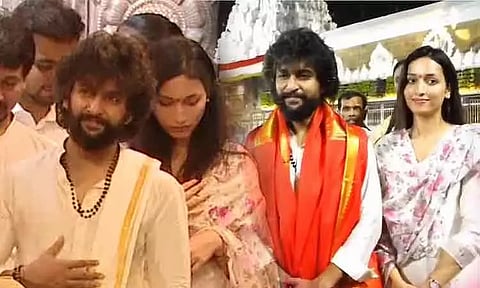 Actors Nani and Srinidhi Shetty visited the Tirumala Temple in Andhra Pradesh's Tirupati district earlier today