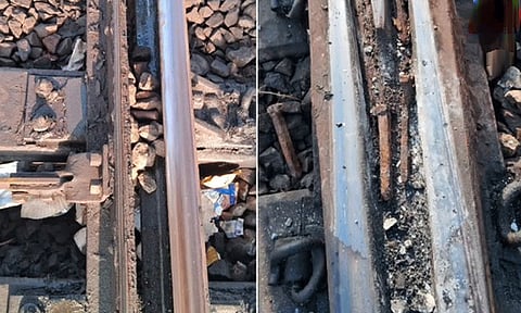 அரக்கோணம் அருகே ரெயிலை கவிழ்க்க சதி: எக்ஸ்பிரஸ் ரெயில் தப்பியது