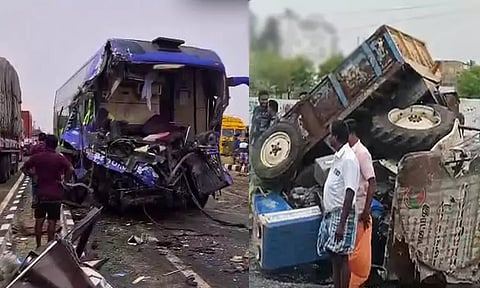 கரூர் அருகே பயங்கர விபத்து - சிறுமி உள்பட 4 பேர் பலி