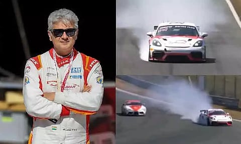 ரேஸின் போது அஜித்குமாரின் கார் டயர் வெடித்தது