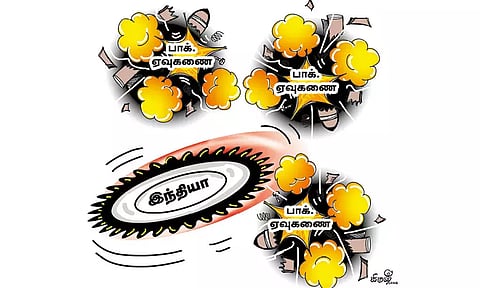 ஏவுகணைகளை நொறுக்கி தள்ளிய சுதர்சன சக்கரம்