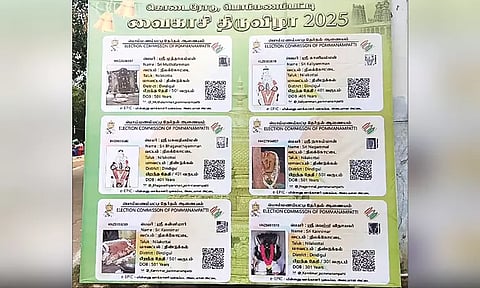 வாக்காளர் அடையாள அட்டை போல் பேனர் வைத்த பக்தர்கள்... கோவில் திருவிழாவில் வினோதம்