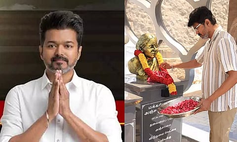 அஞ்சலை அம்மாள் திருவுருவச் சிலைக்கு மாலை அணிவித்து விஜய் மரியாதை